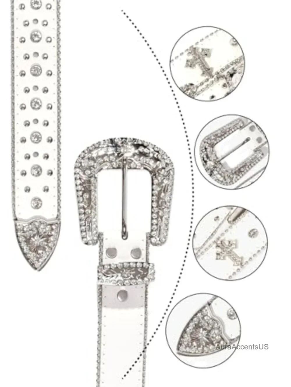 Rhinestone Western Belt for Cowgirl-Cowboy, Faux Leather, 1.5